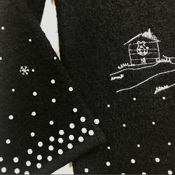 Vtg 90s Black Embroidered Cardigan Sweater, 100% Wool, Beaded, Christmas, Sz M - Picture 7 of 10